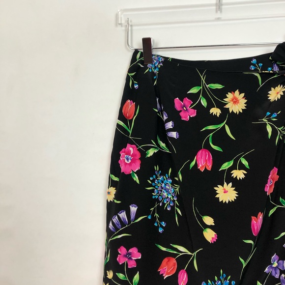 Vintage Silk Floral Wrap Side Tie Skirt 6P - Picture 6 of 7